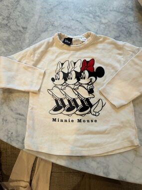 Zara Cream Long-Sleeve Minnie Mouse Top with Red Bow